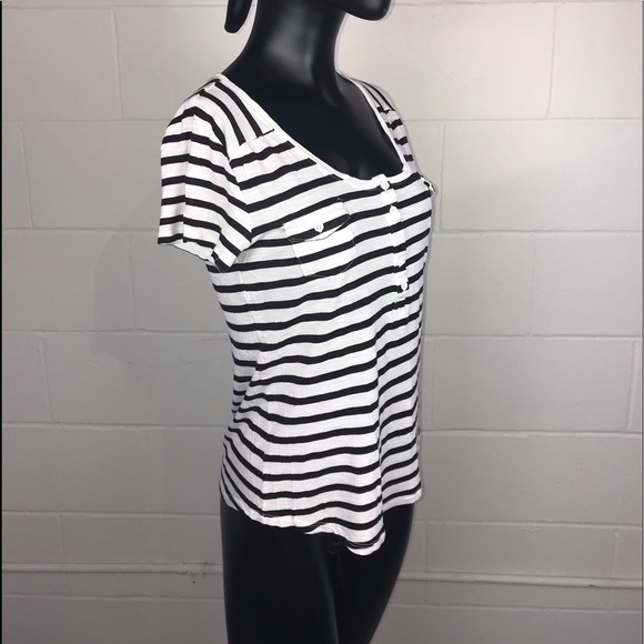 Linda Mathews Scoop Neck Short Sleeve Shirt Medium Black White - Picture 6 of 9